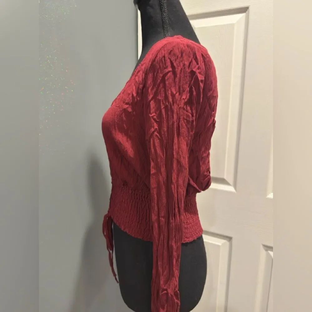 Hollister Deep Red Ruched Blouse - Picture 4 of 8